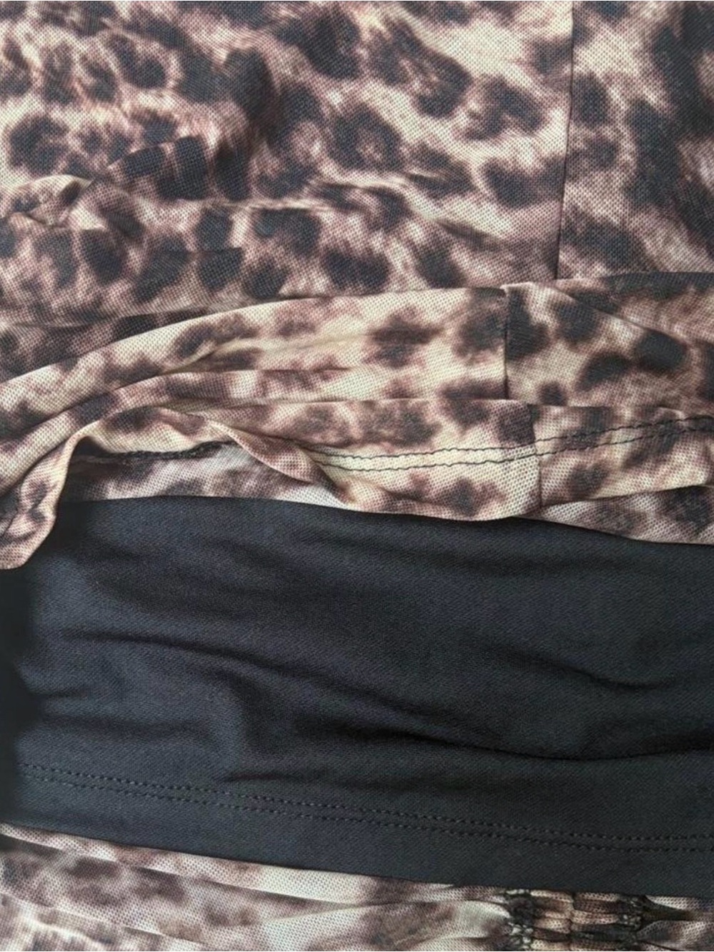 Leopard Print Ruched Mesh Top Sheer Sweetheart Neckline XL - Picture 6 of 7